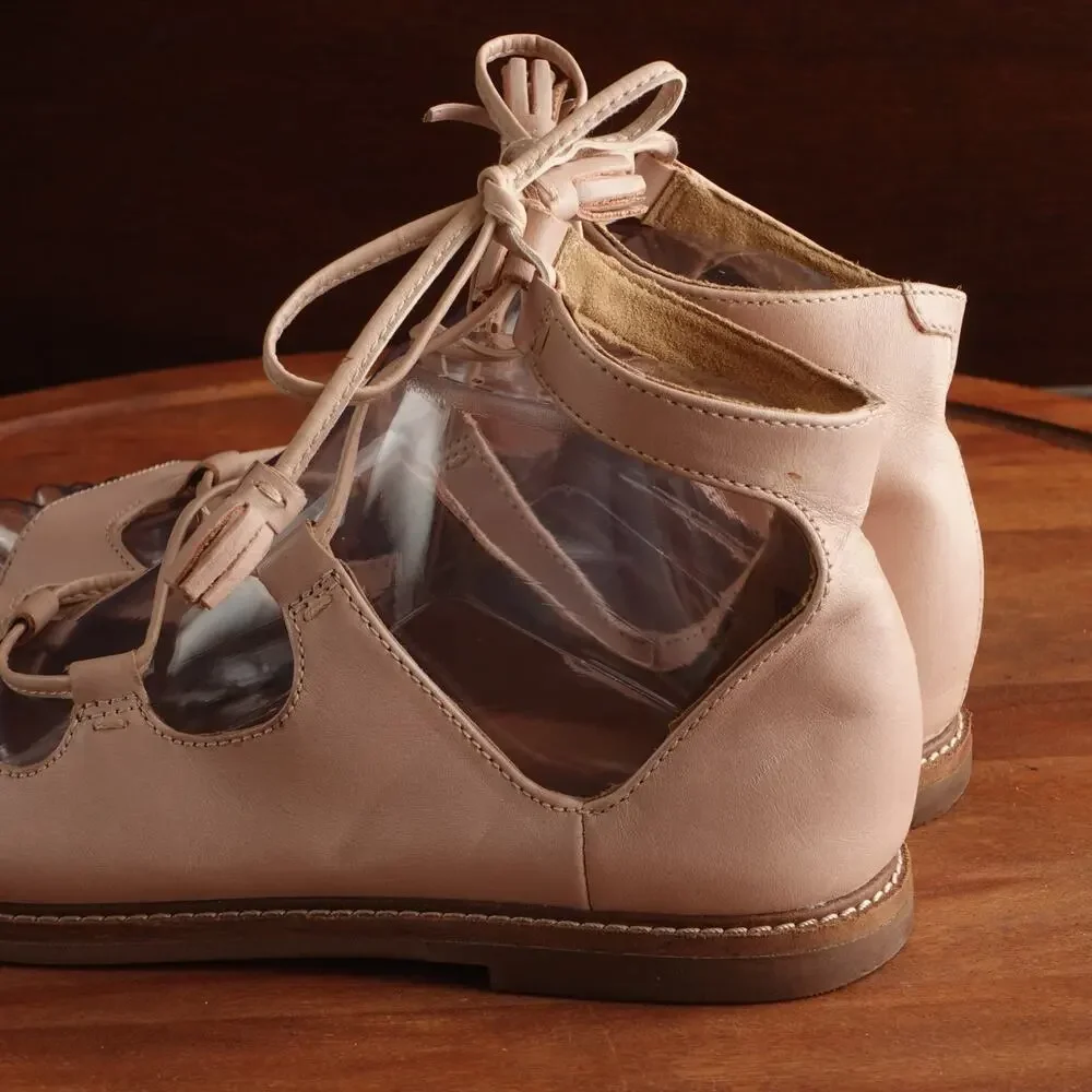 Clarks Sandals Womens SZ 8M Pale Pink Corsio Dallas Leather Gladiator Flat Shoes